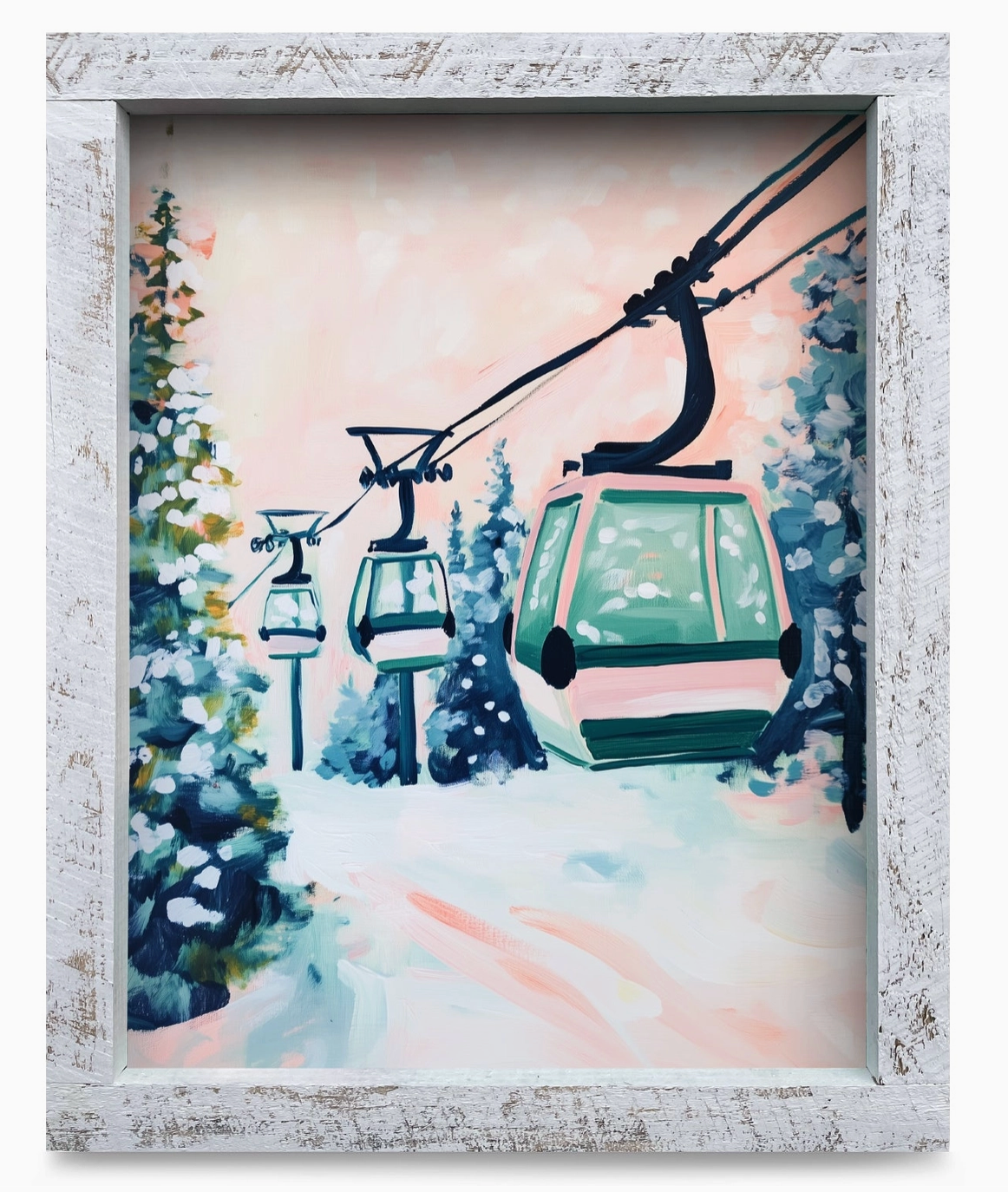 Pastel Ski Gondola Wood Framed Wall Art