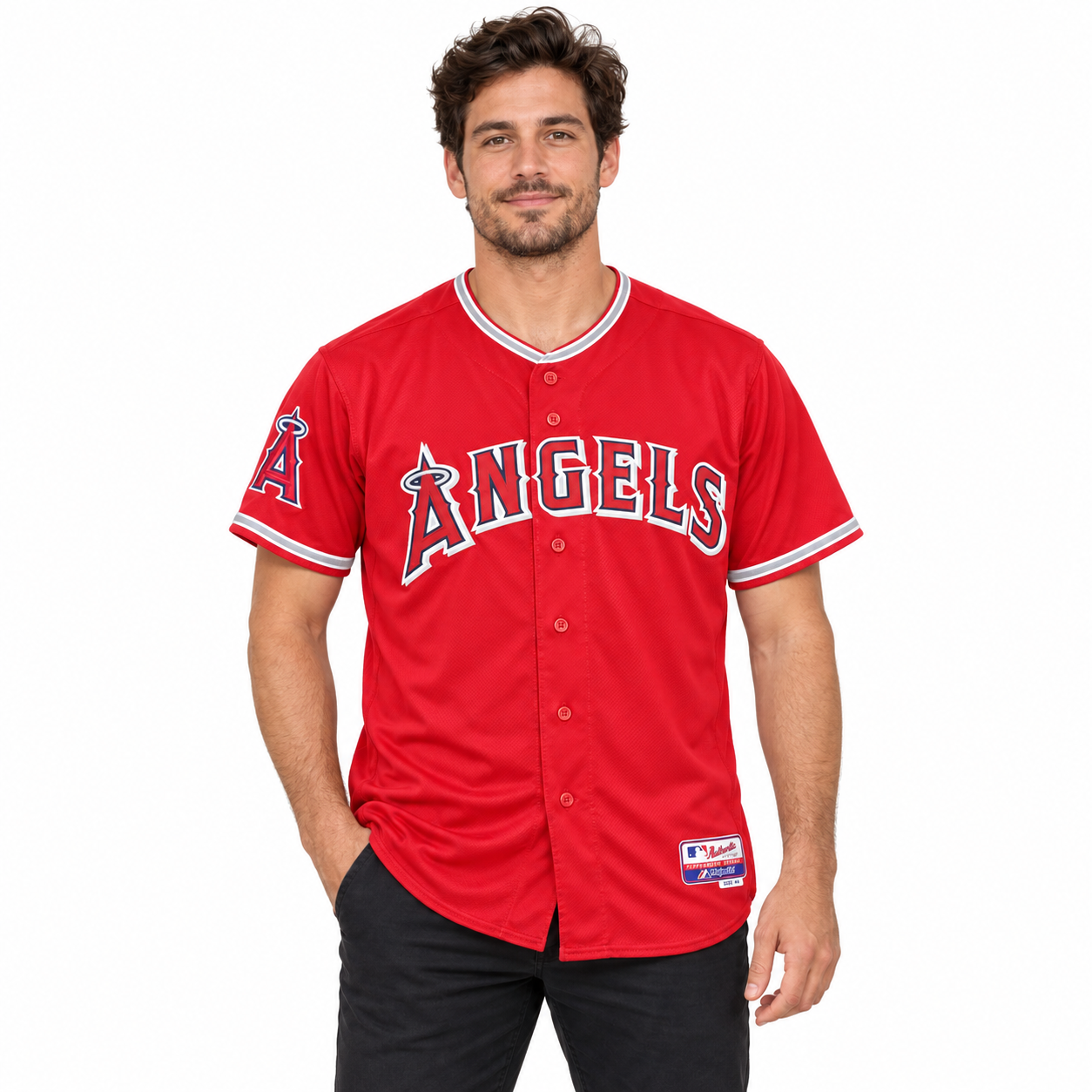 Los Angeles Angels Authentic Majestic Athletic Scarlet Red Jersey — view 1