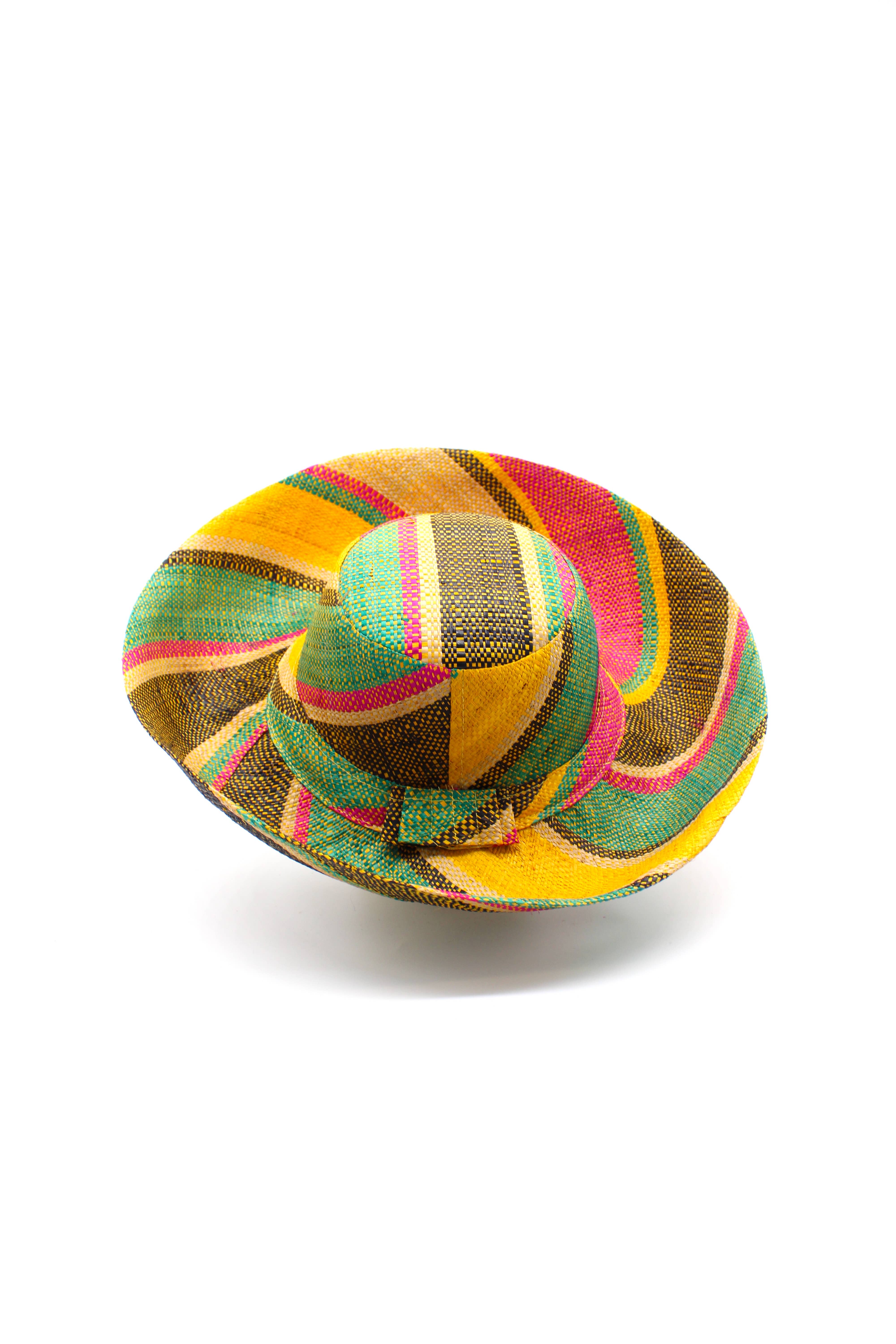 5" & 7" Wide Brim Multicolor Stripe Packable Straw Sun Hats
