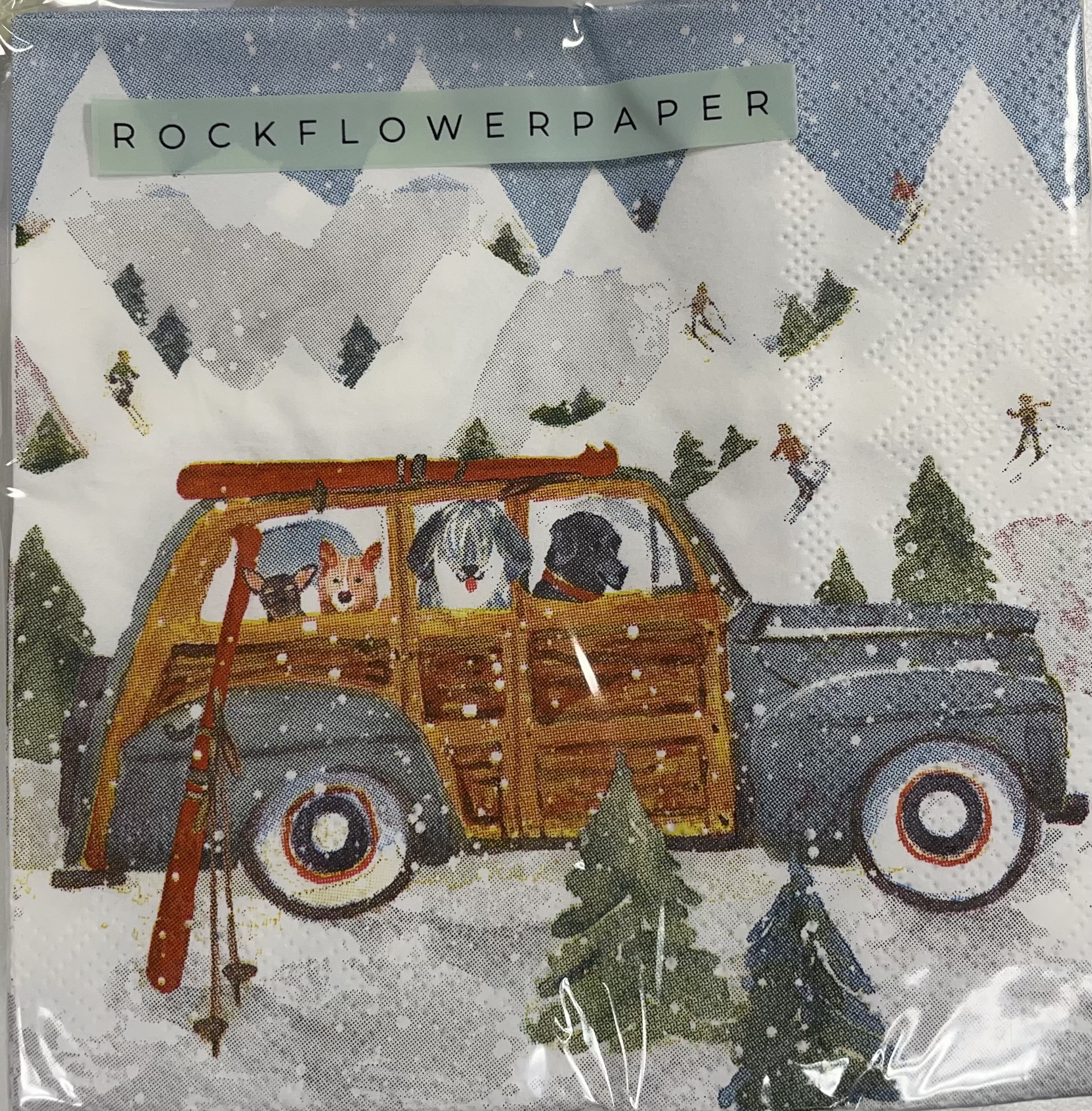 Ski Dogs in Wagon Paper Cocktail Napkins