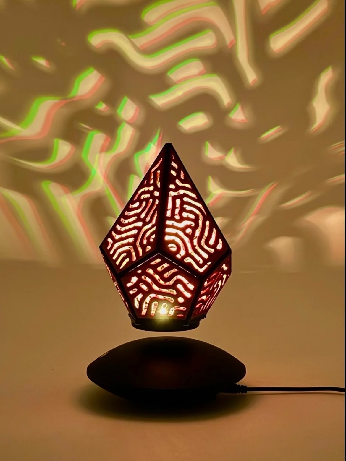 Levitating Wood Lamp Adjustable LED Lights Geometric Organic Prism