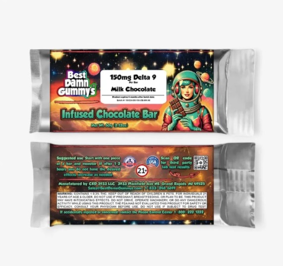 Best Damn Gummies 150mg Delta 9 THC Infused Chocolate Bars - Regular