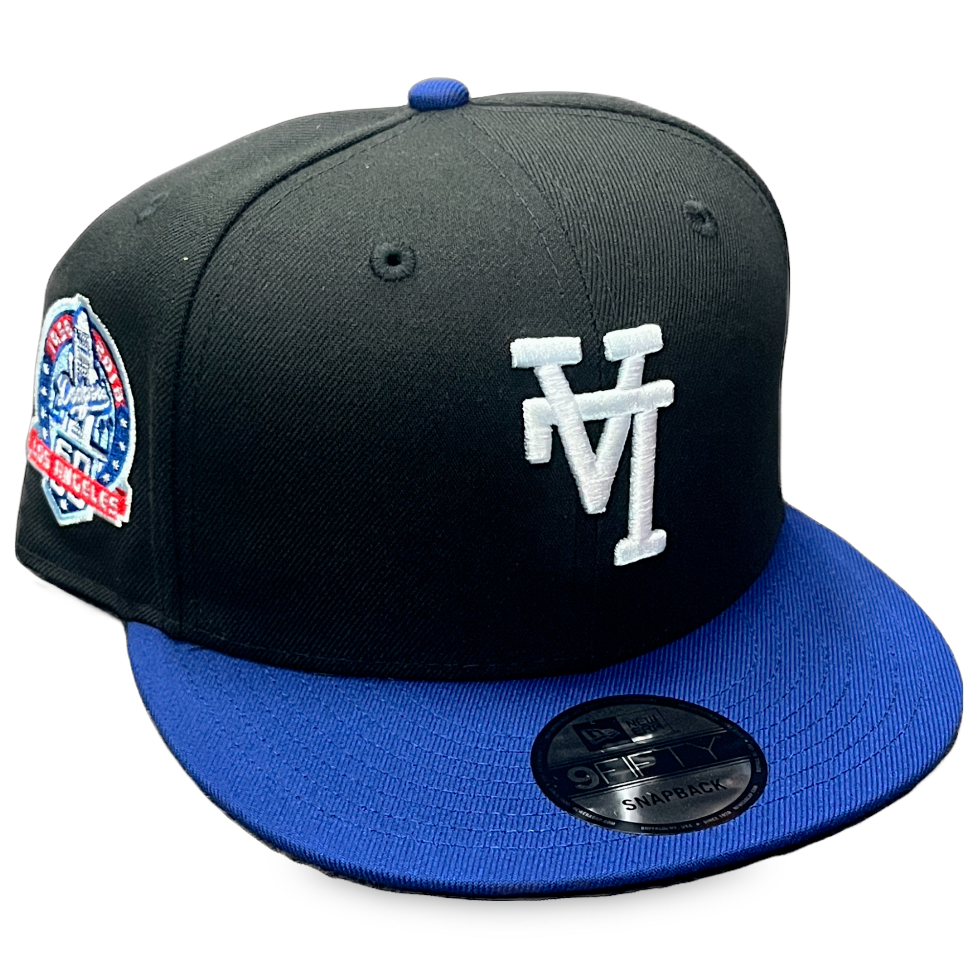 Los Angeles Dodgers Inverted Logo New Era 9FIFTY Black/Royal 60th Anniversary Snapback Hat