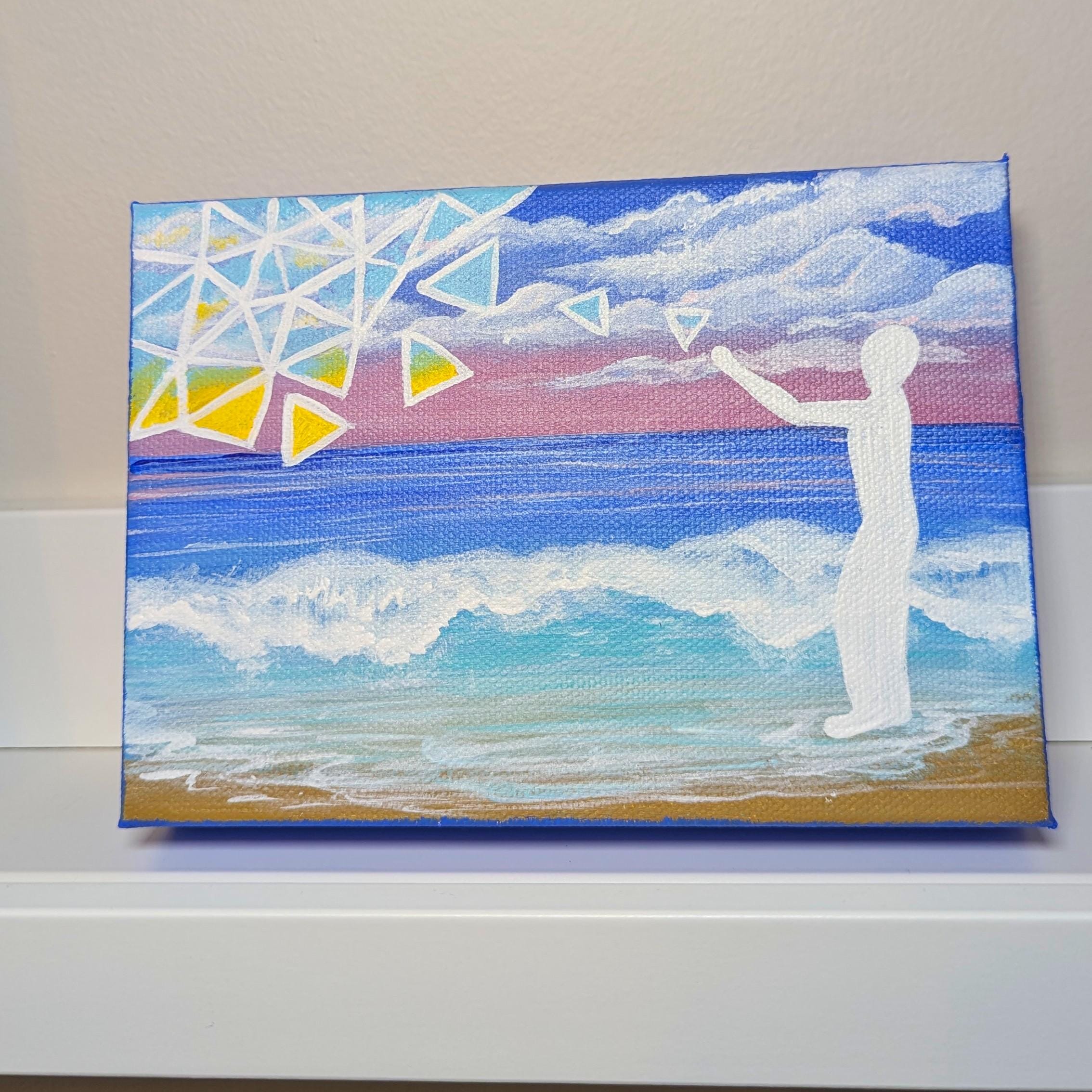 Abstract Ocean Acrylic Art: Hippie Beach Decor, 7x5"