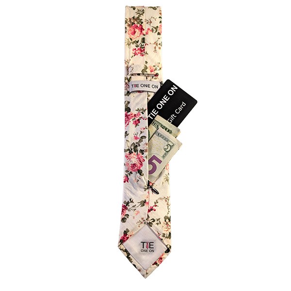 Cream Pink Olive Floral Hidden Pocket Tie
