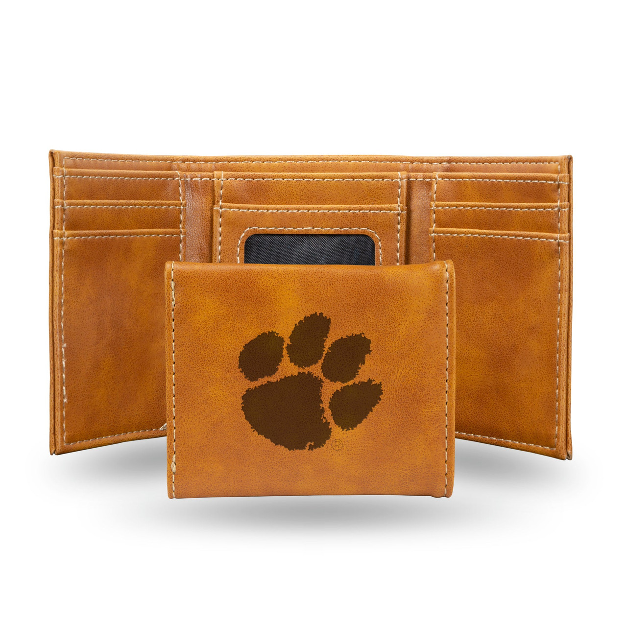 Clemson Tigers Laser Engraved Trifold Leather Wallet