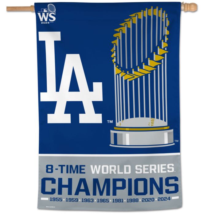 Los Angeles Dodgers 2024 8-Time World Series Champions Vertical Flag - 28x40"