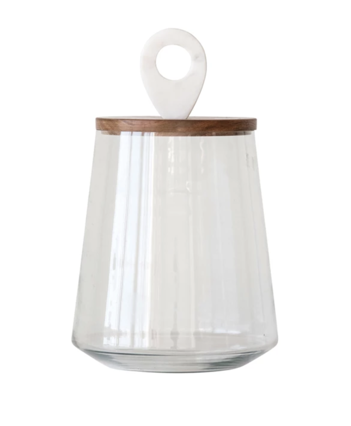 7" Round Glass Jar with Wood and Marble Lid