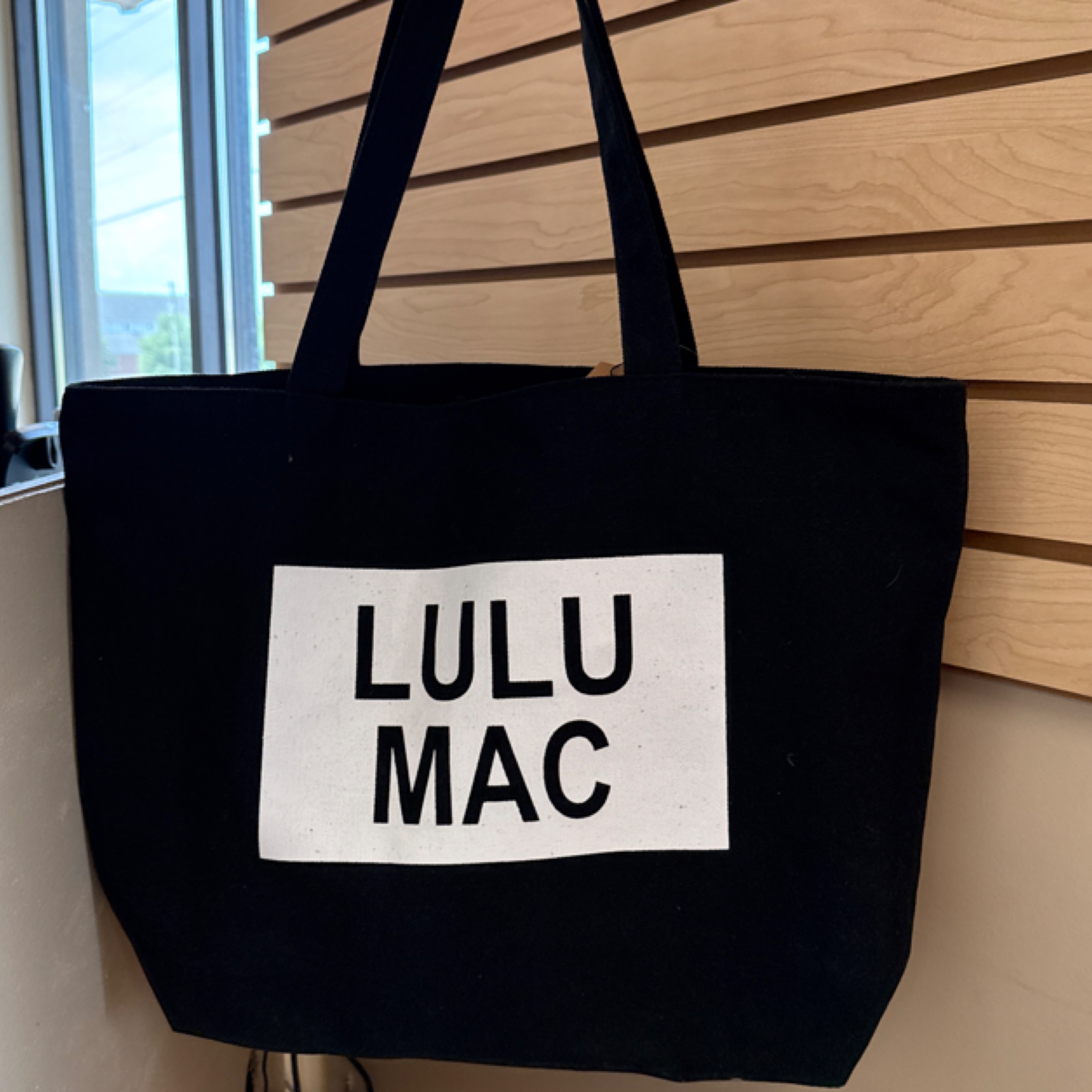 LuluMac canvas tote black/white logo — Bama Tan boutique, Tuscaloosa AL