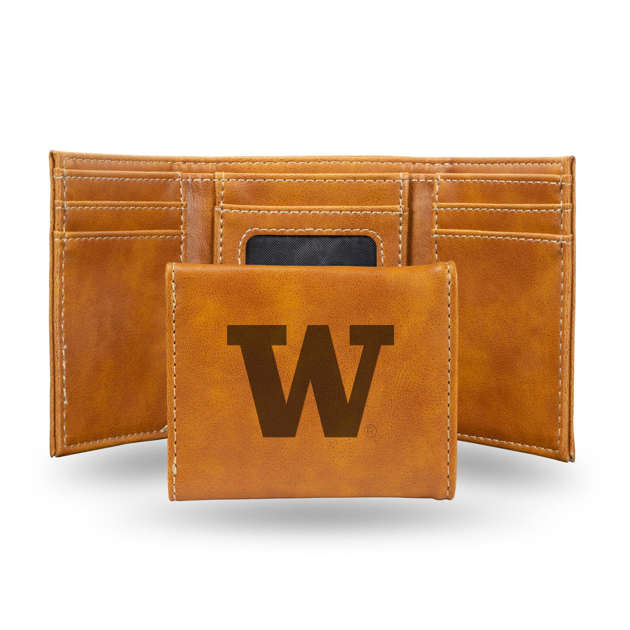 Washington Huskies Laser Engraved Trifold Leather Wallet