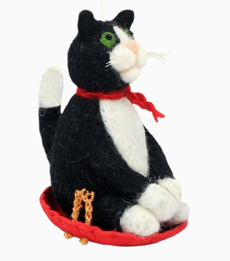 Sledding Cat Wool Ornament