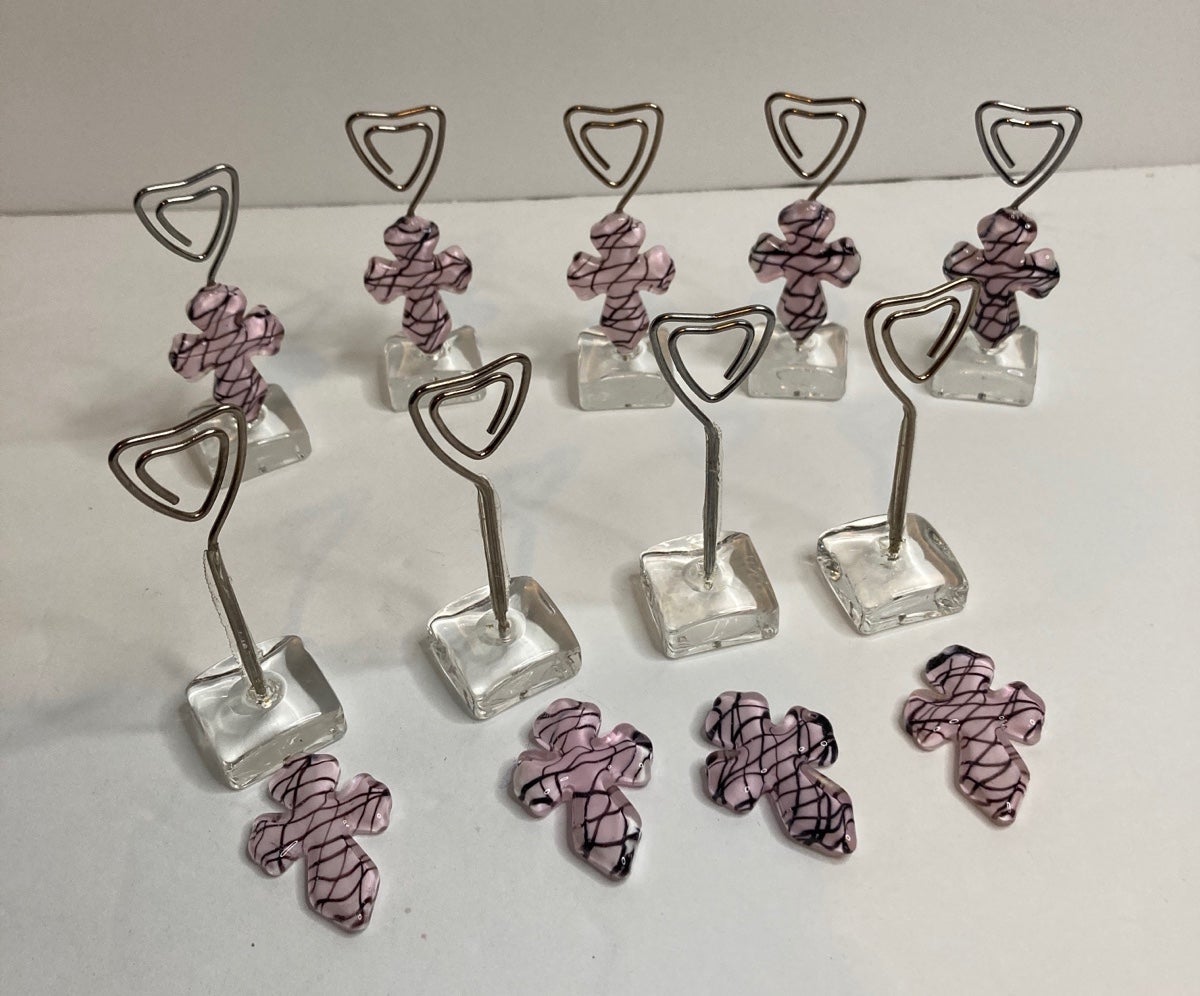 Placement Card Pink Black Design Glass Cross 9 Holders Read