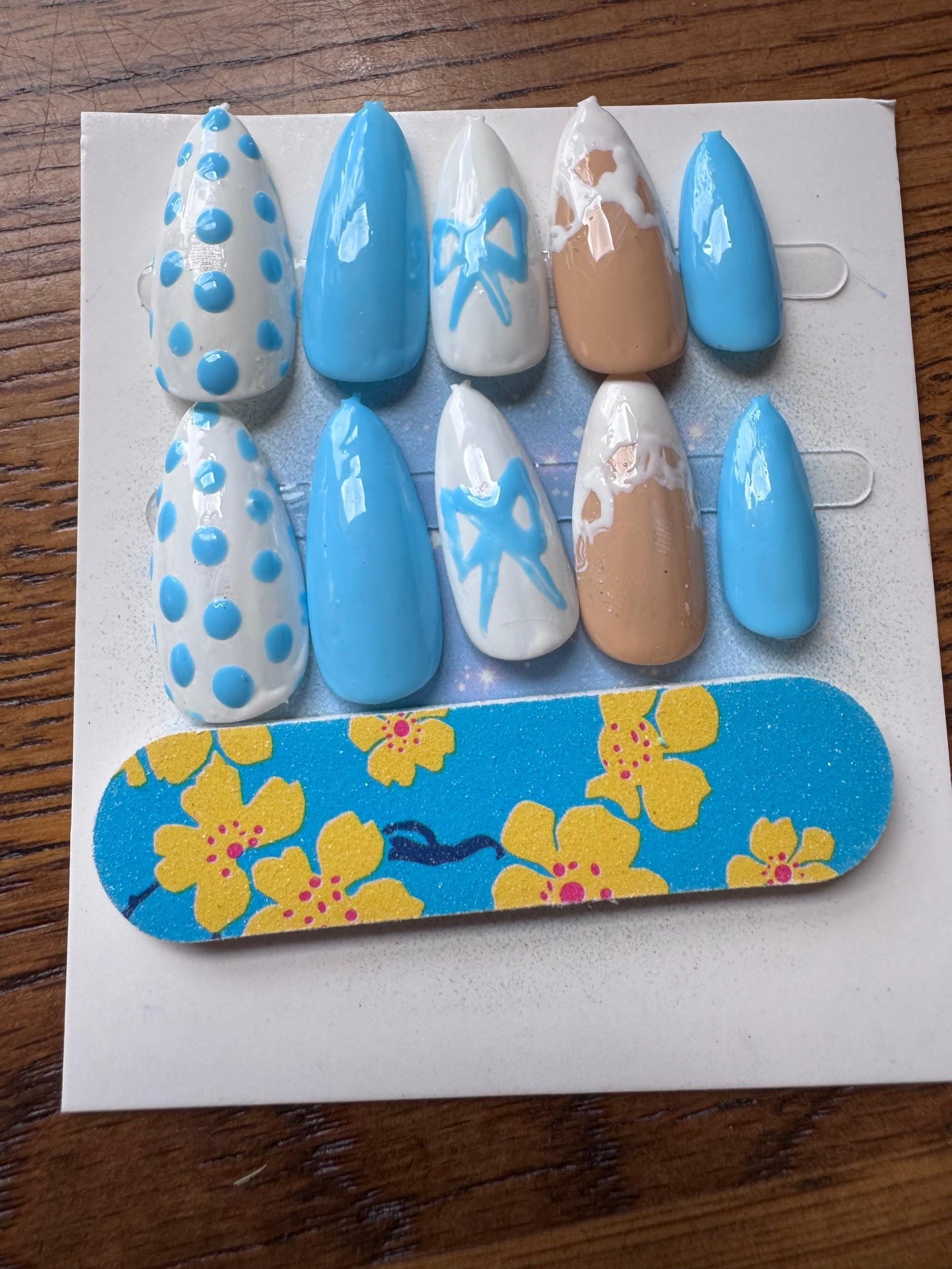 Bows N Dots hand-painted nail set