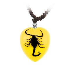 Scorpion small heart shaped necklace - Amber w/black