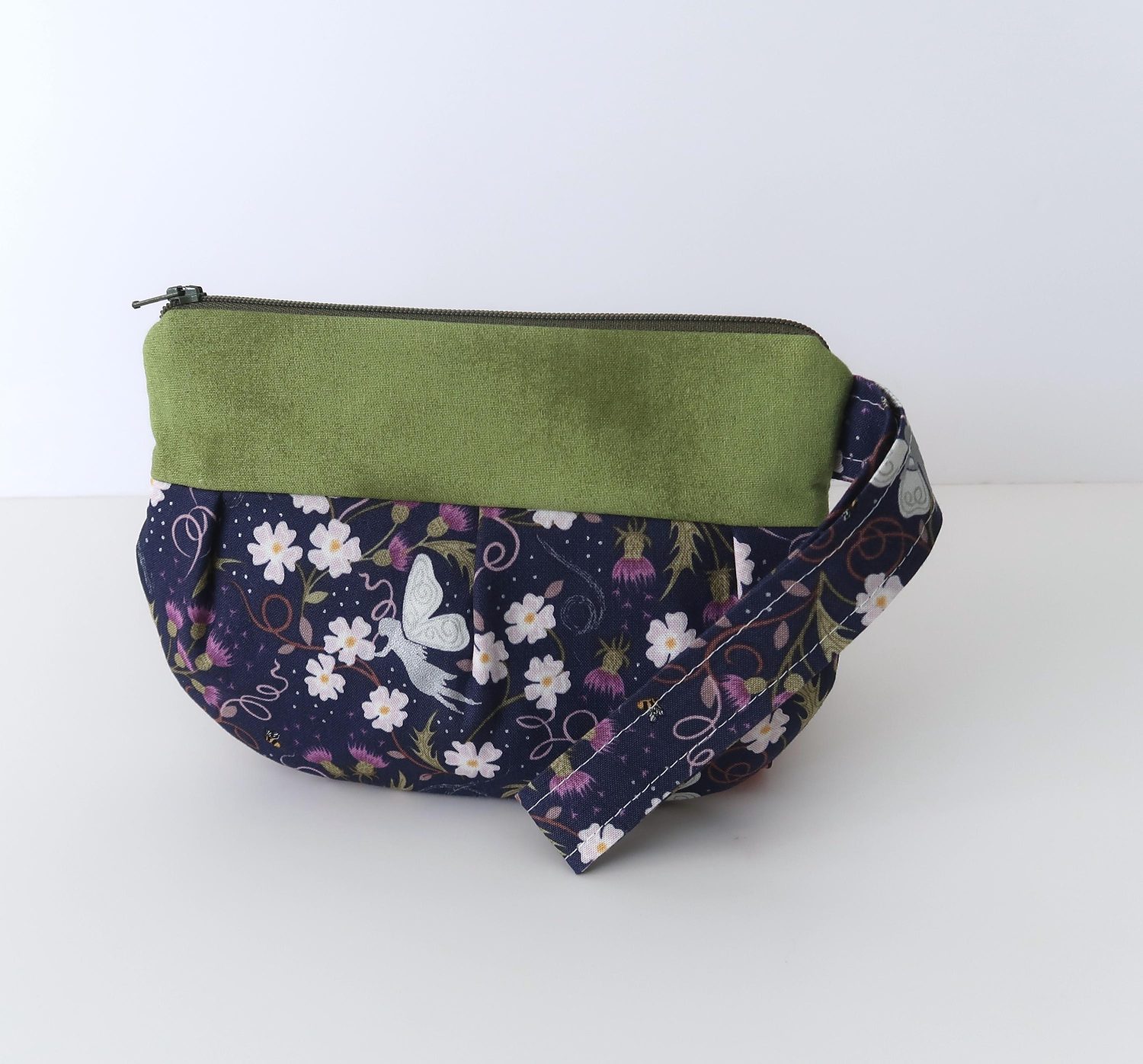 Pleated Wristlet – Purple Fairies – handmade clutch