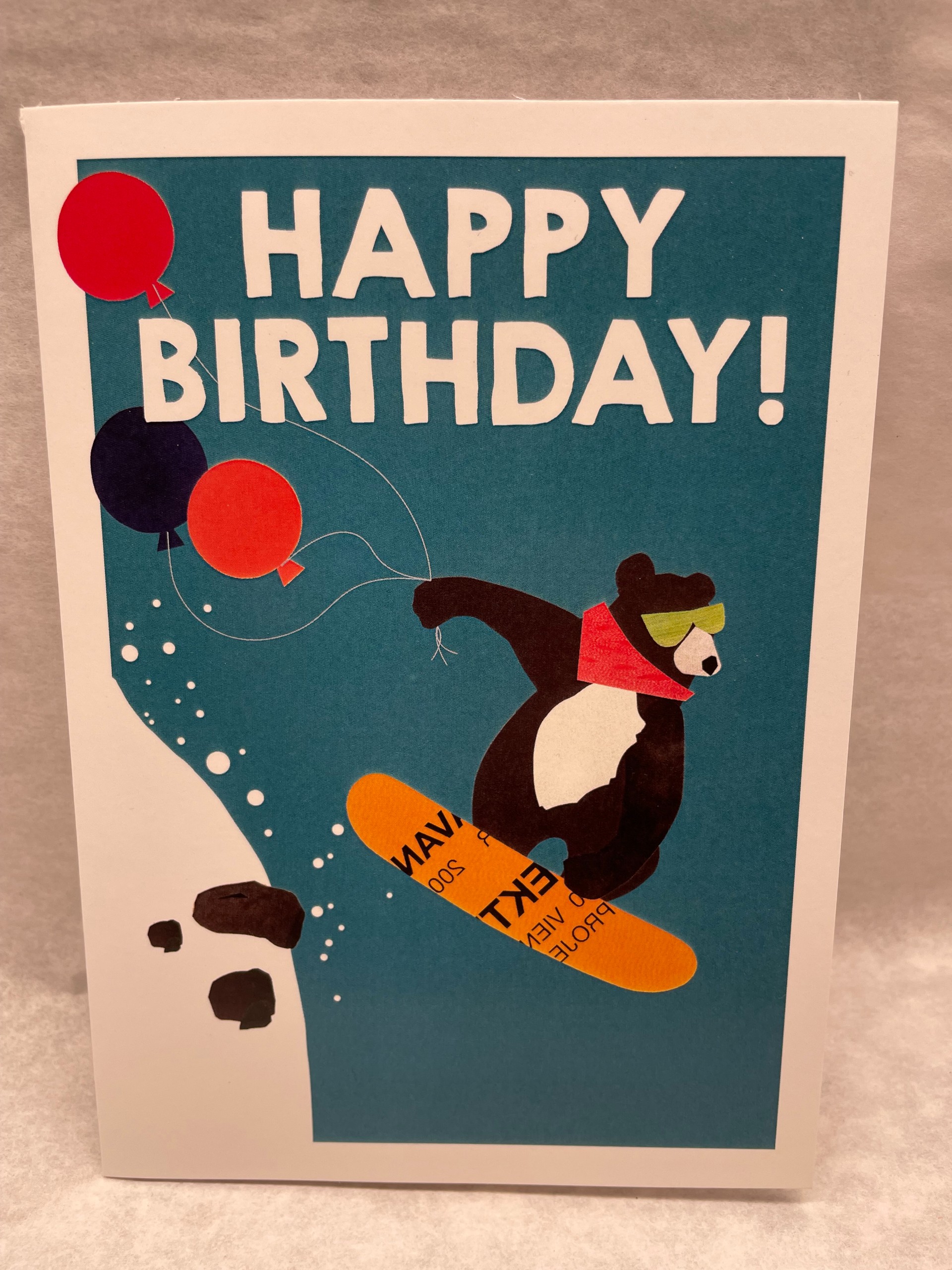 Happy Birthday Snowboarding Bear Notecard