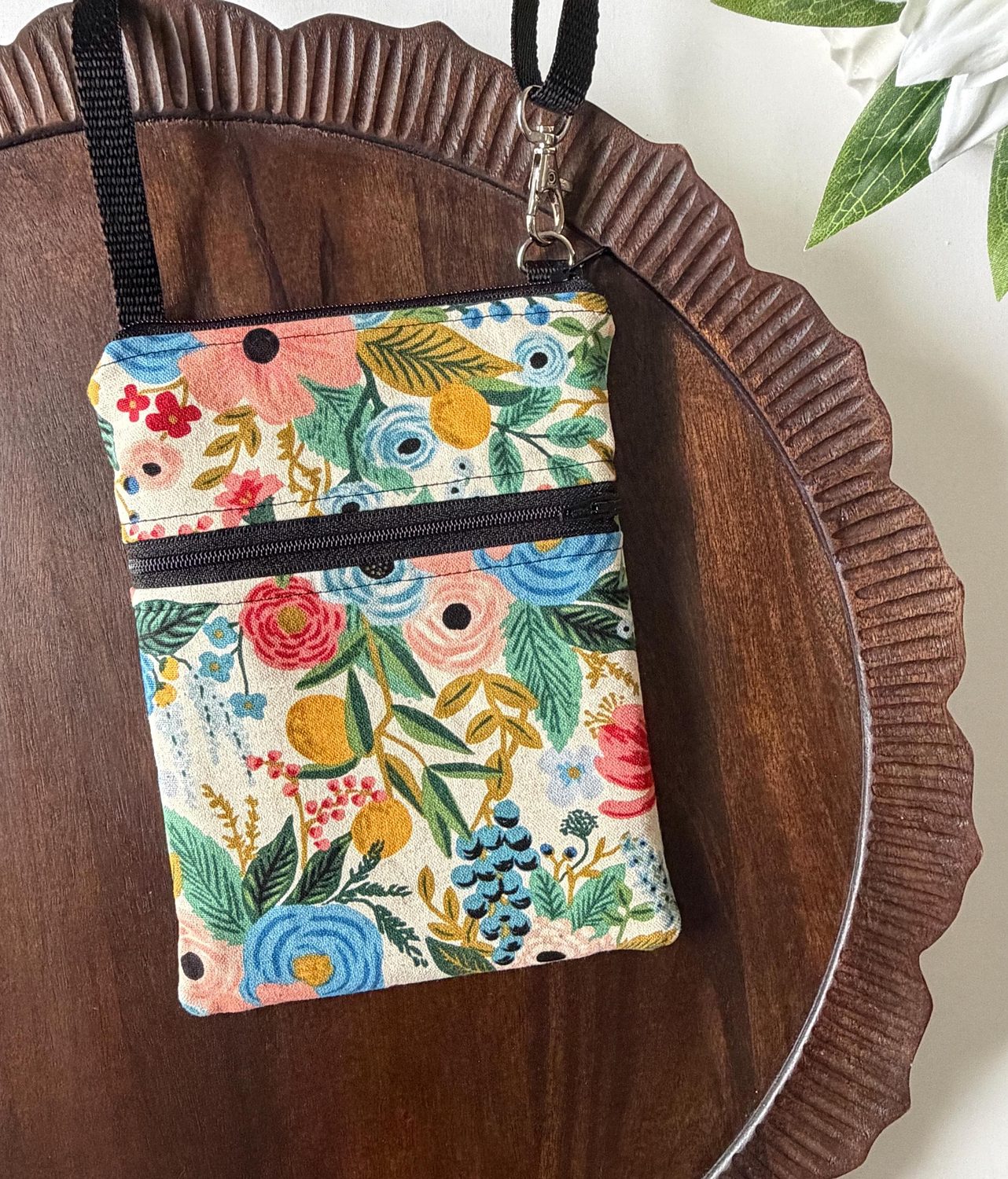Small Crossbody Bag – Rosy Florals on Cream – handmade crossbody bag