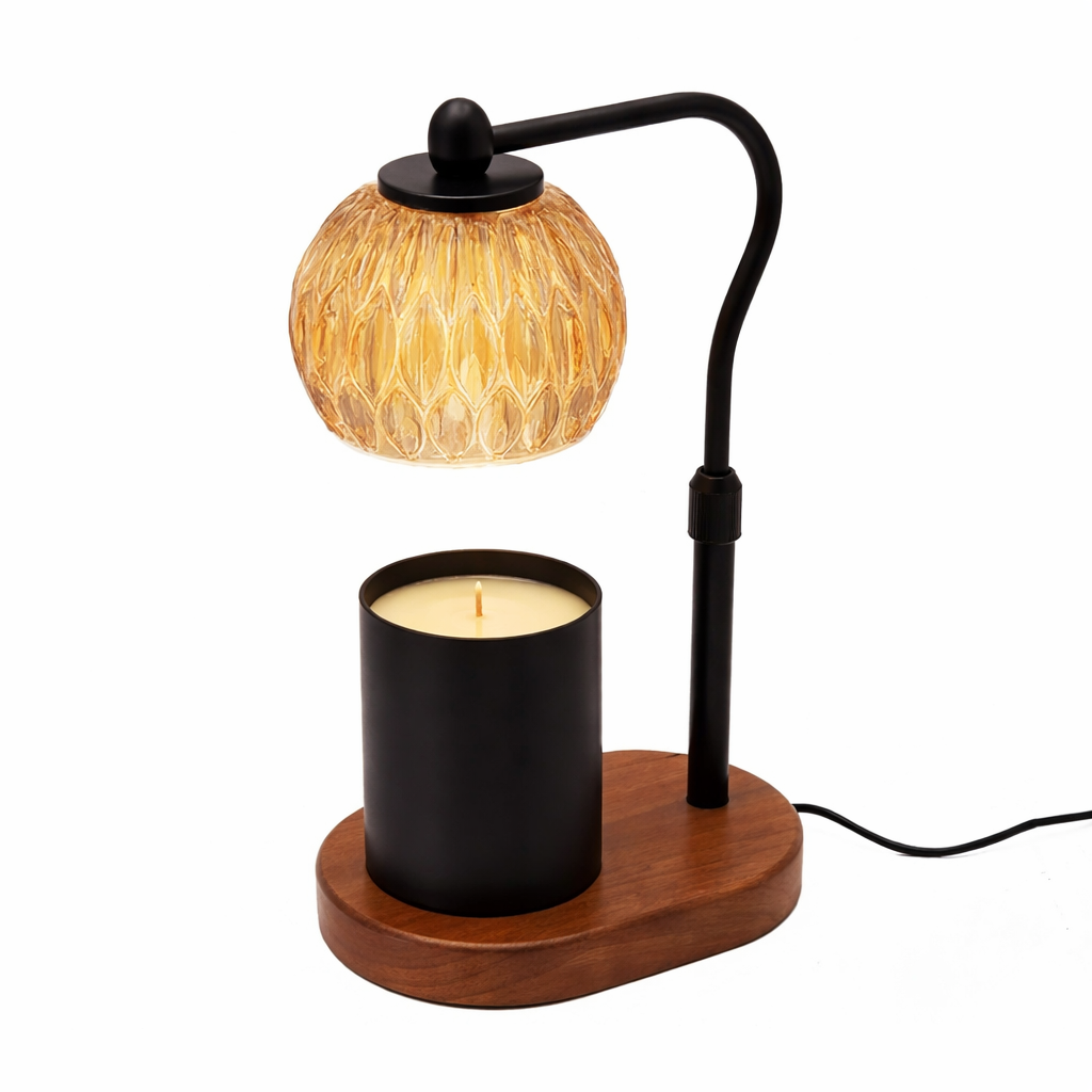 Candle Warmer Lamp - Crystal Glass & Wood Base - Black
