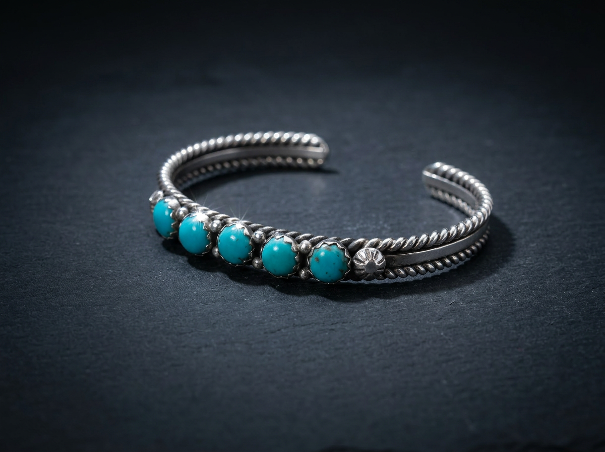 Sterling Silver Kingman Turquoise Bracelet - Size 7 #043
