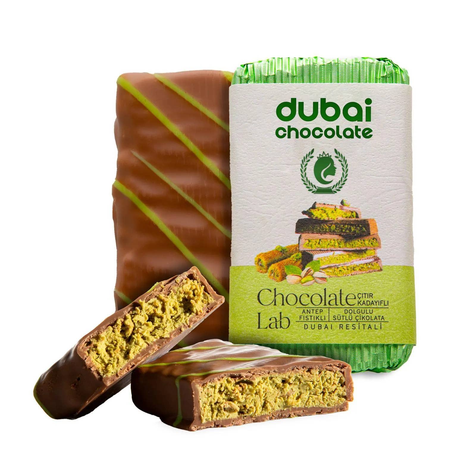 Famous Dubai Chocolate Bar, Premium Pistachio, 3.17oz (90g)