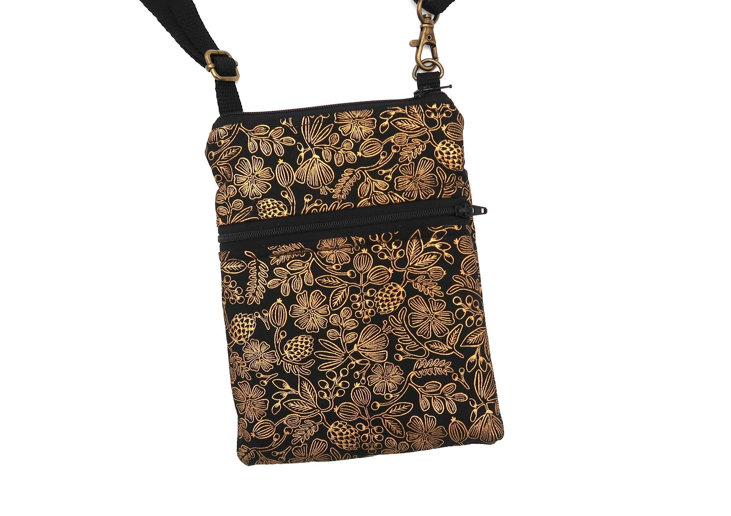 Small Crossbody Bag – Primavera Black & Gold – handmade crossbody bag
