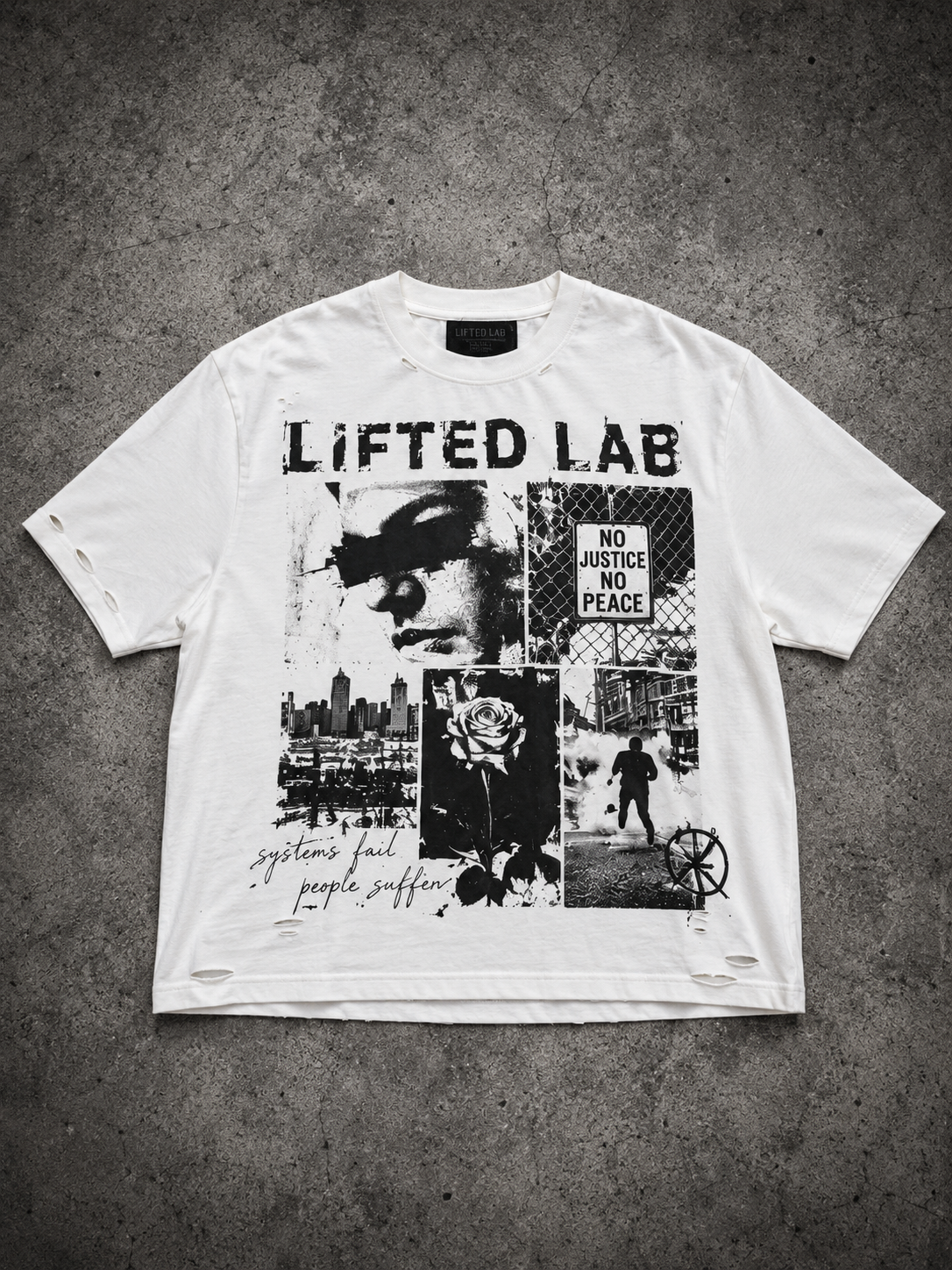 LIFTED LAB No Justice No Peace Tee	Vintage White