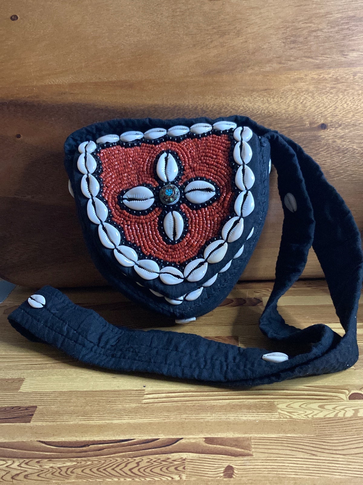 Cowrie shell Purse Bag Crossbody Red Beaded Vintage Mini