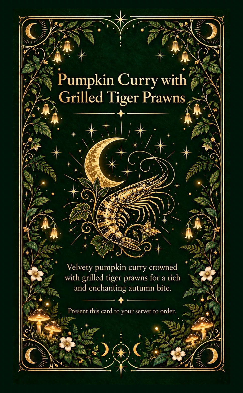 Pumpkin Curry with Grilled Tiger Prawns