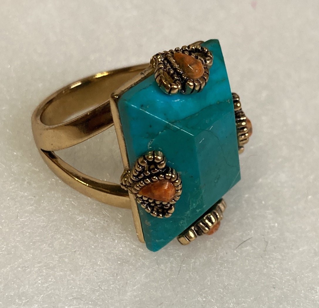 BARSE THAI Presmatic Green Turquoise Color Stone Ring Size 7