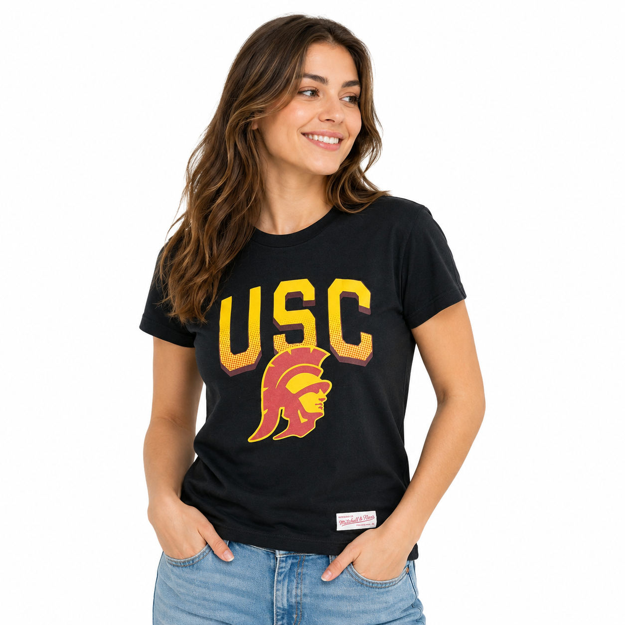 USC Trojans Ladies Black Mitchell and Ness Halftime Arch Shirt