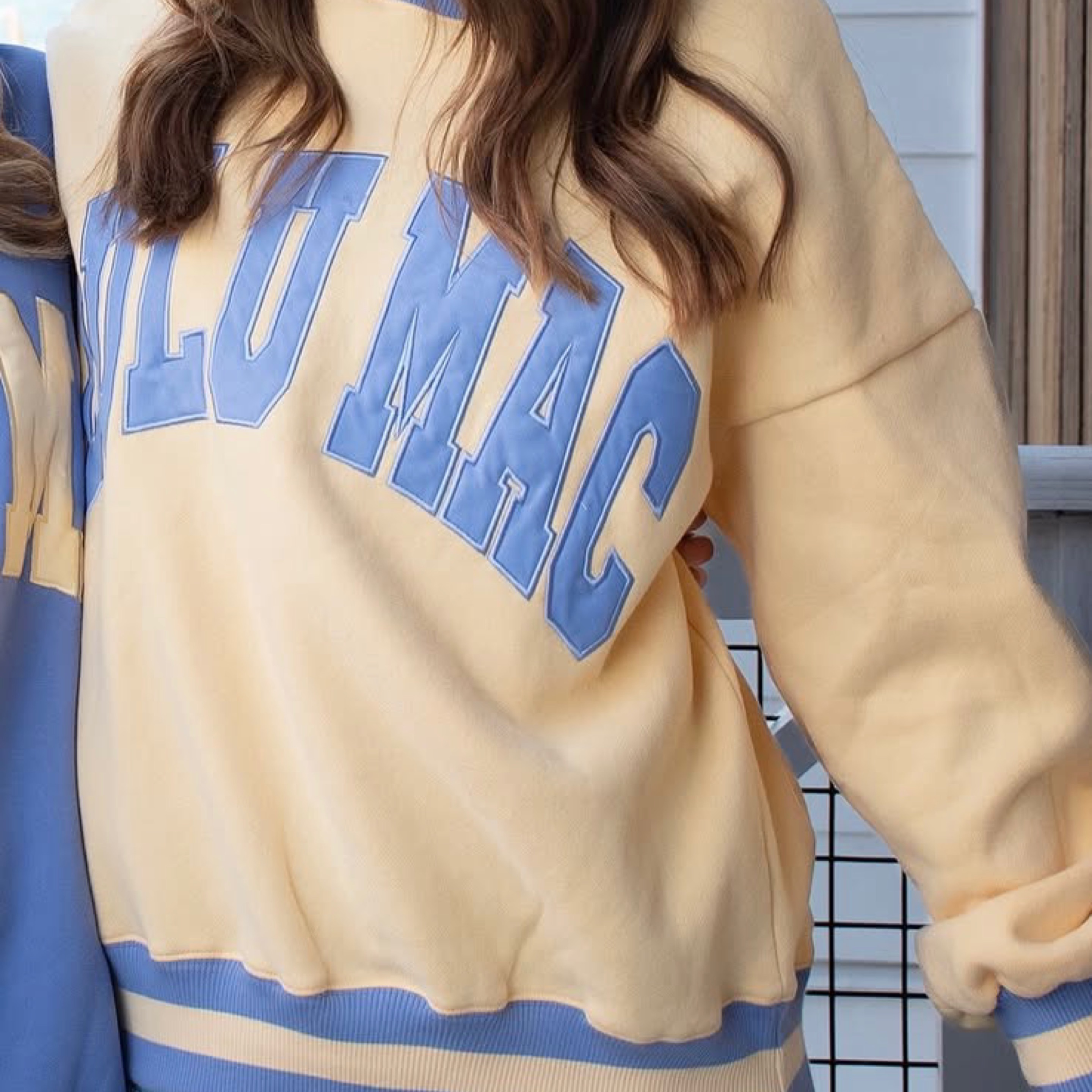LuluMac sweatshirt stripe society butter/lavender — Bama Tan boutique, Tuscaloosa AL