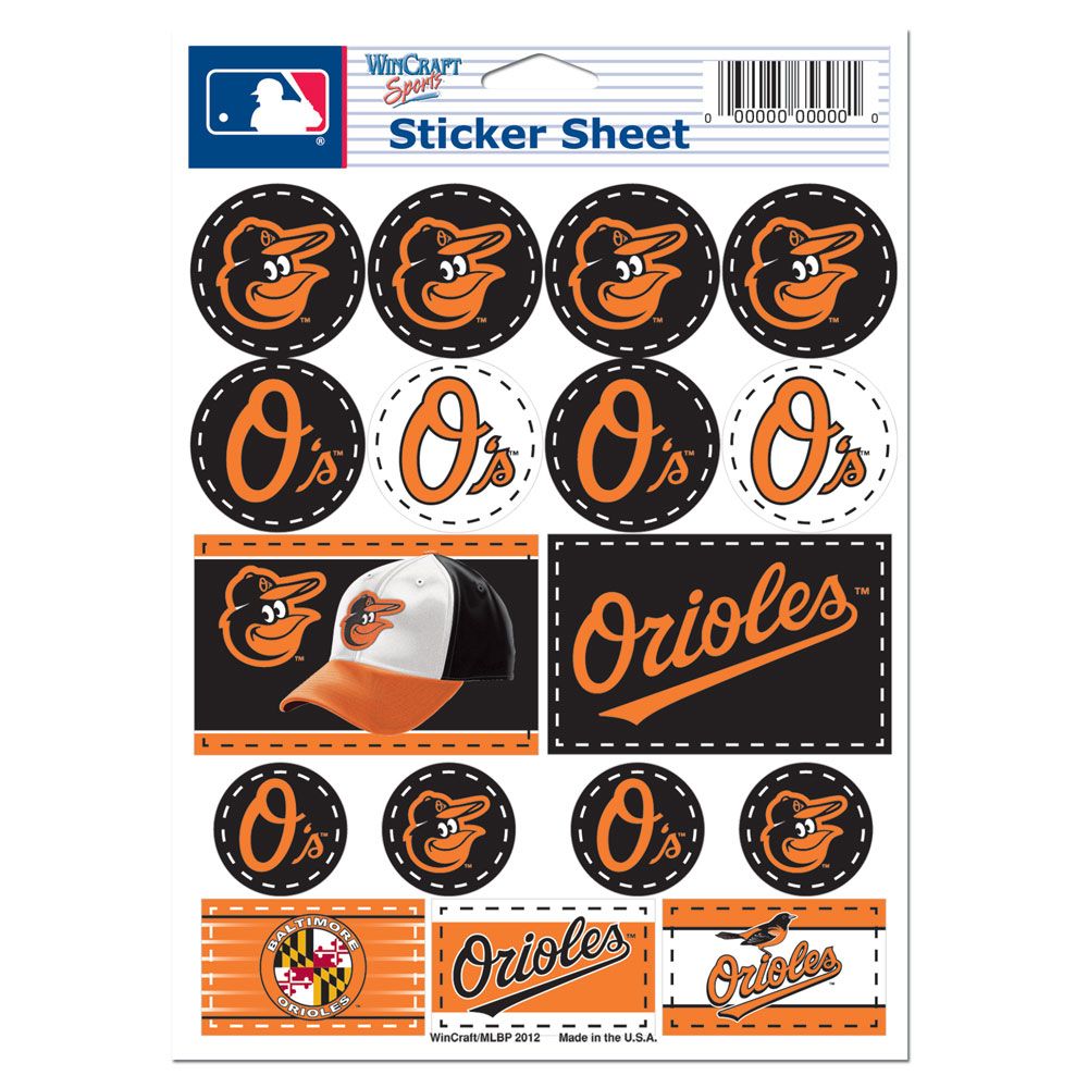 Baltimore Orioles Vinyl Decal Sheet 5x7"