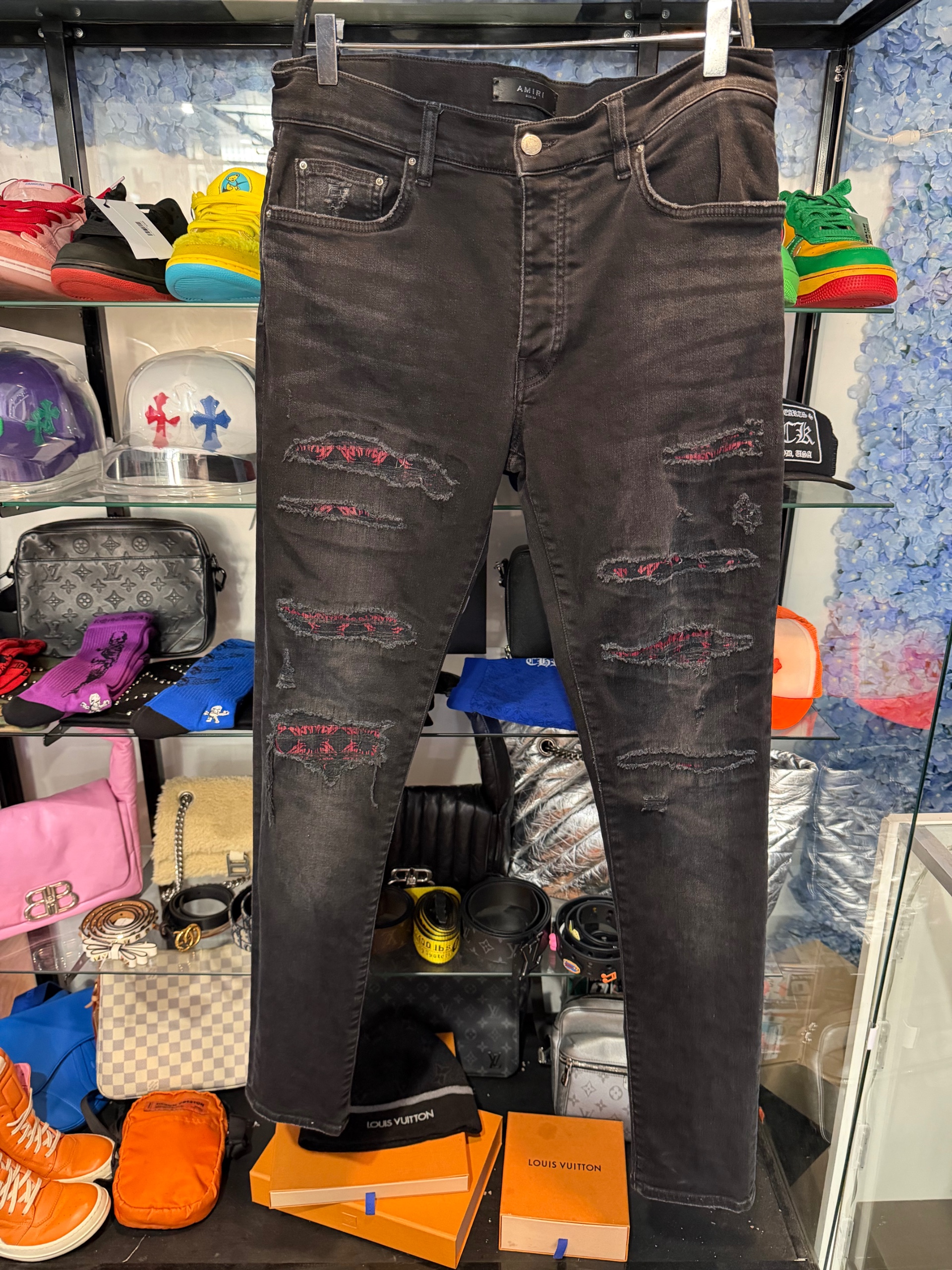 AMIRI Black MA Quad Repaired Skinny Jeans ( USED )