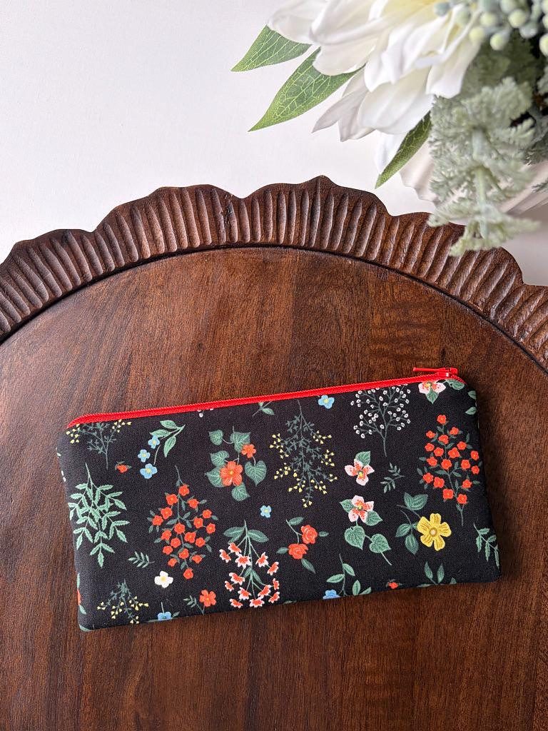 Pencil Pouch – Wildflowers on Black, photo 2 of 5
