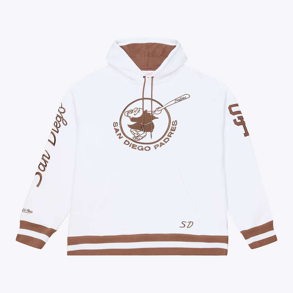 San Diego Padres Retro Arctic White Mitchell and Ness Hooded Sweatshirt