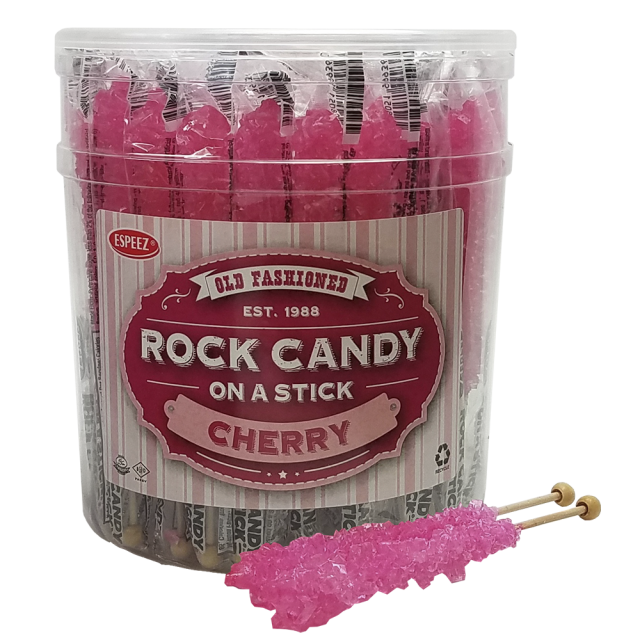 Espeez Pink Cherry Rock Candy On a Stick Jar 36 ct 6.5 "