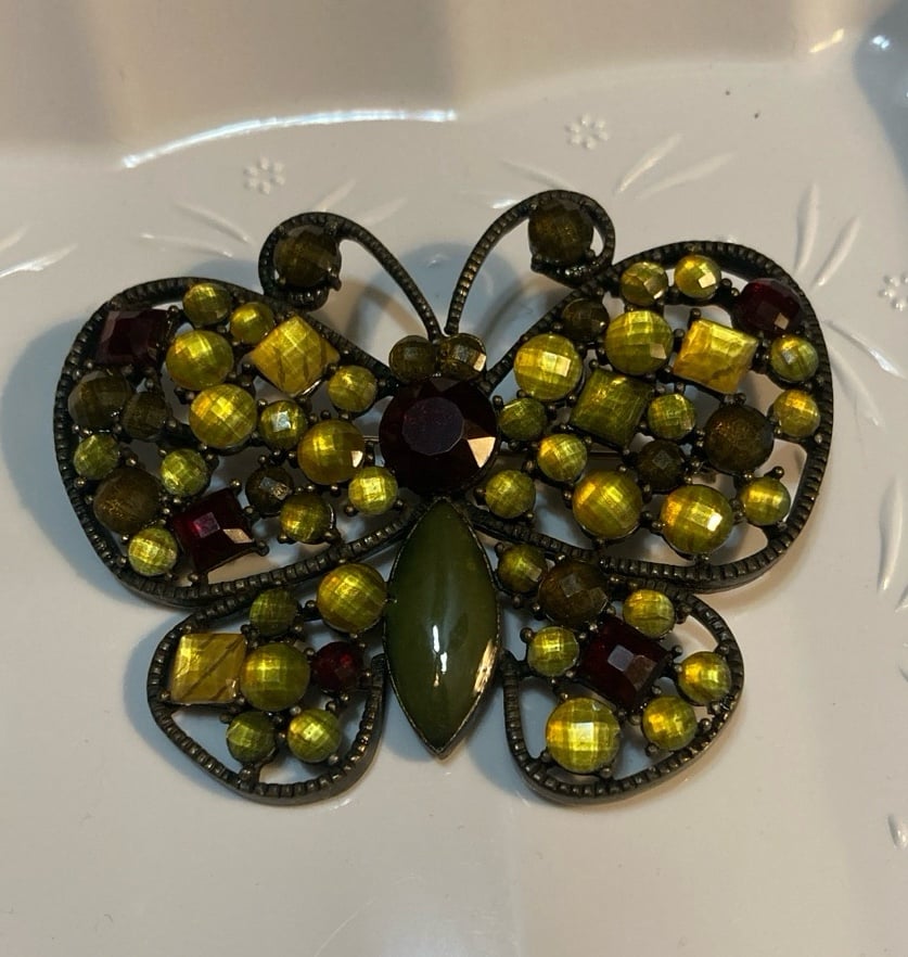 Vintage Big Rhinestone Butterfly Brooch