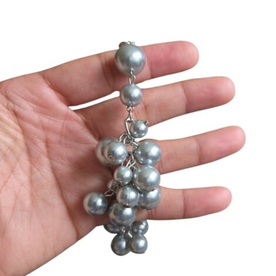 Silver Toned Gray Cluster Pearl Drop Bracelet