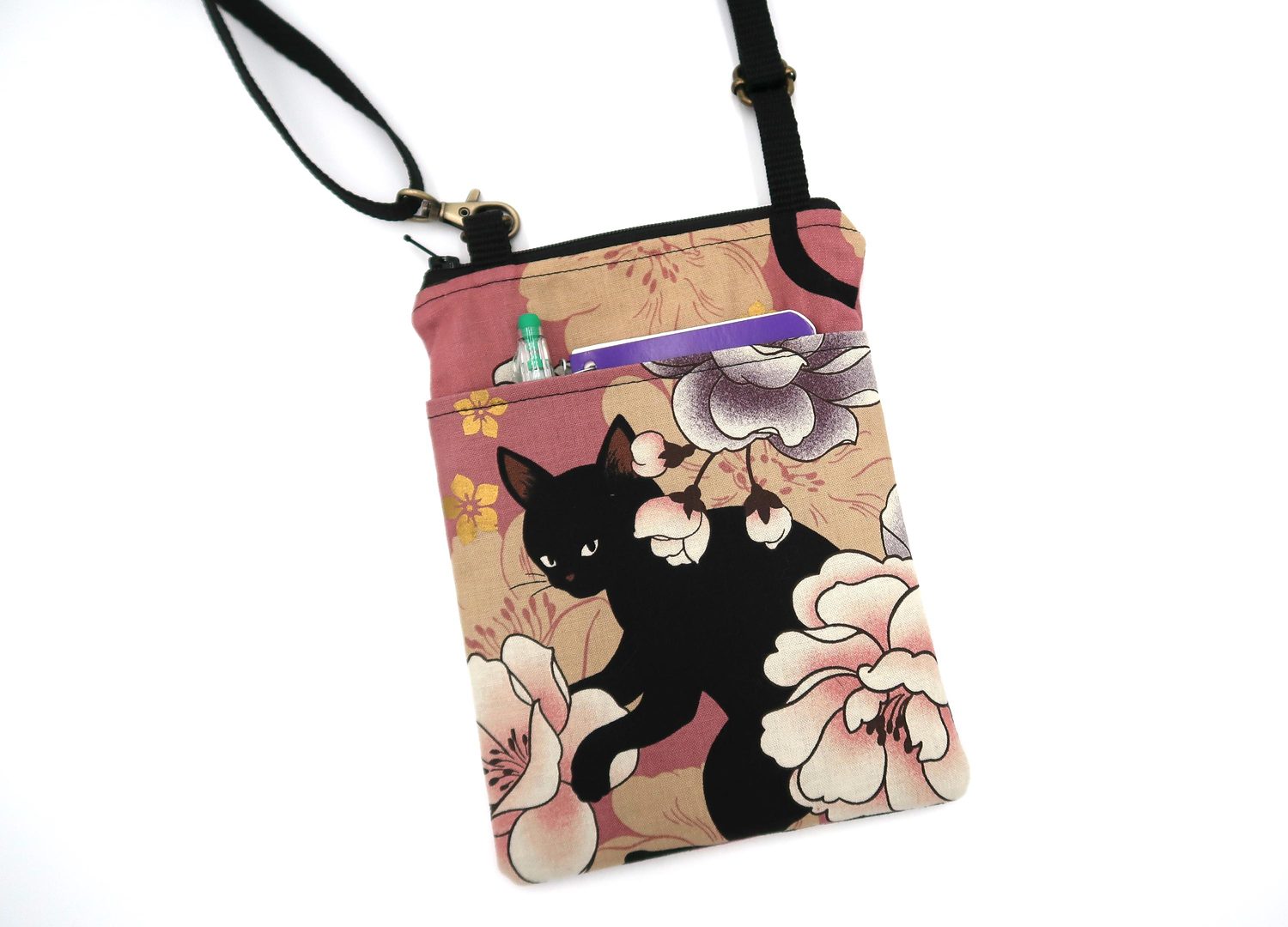 Small Crossbody Bag – Black Cats & Peonies, photo 8 of 15
