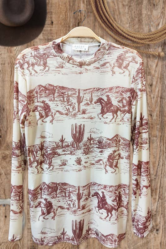 Brianna Western Mock Neck Mesh Top