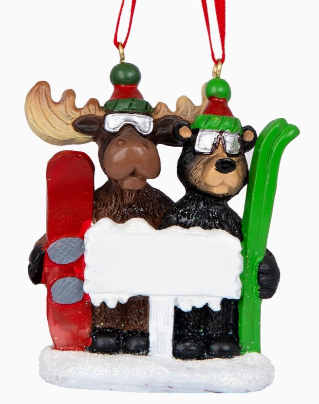 Moose & Bear Ski and Snowboard Ornament