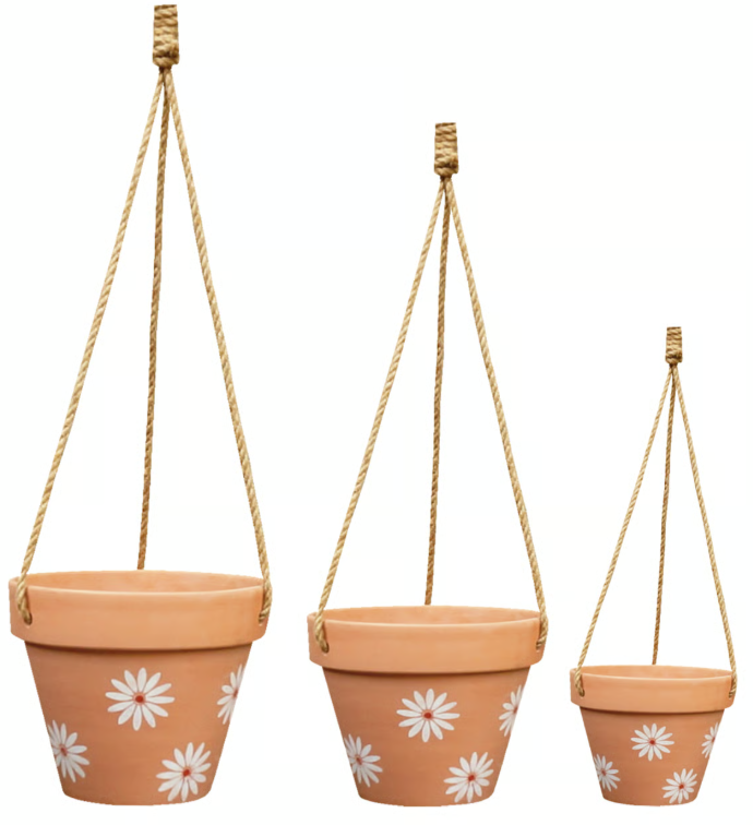 Upsy Daisy Painted Hanging Terra Cotta Pot