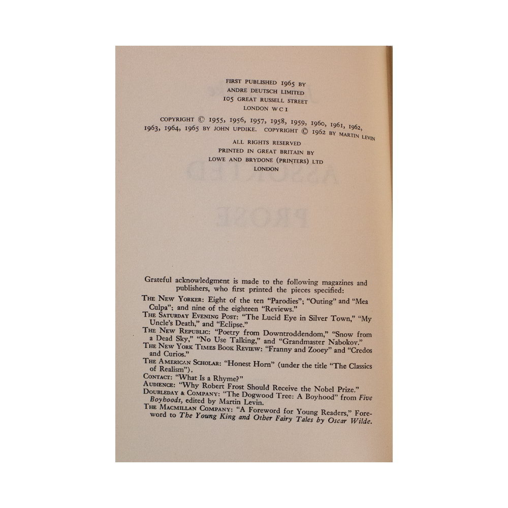 Updike, John -- Assorted Prose [Book]
