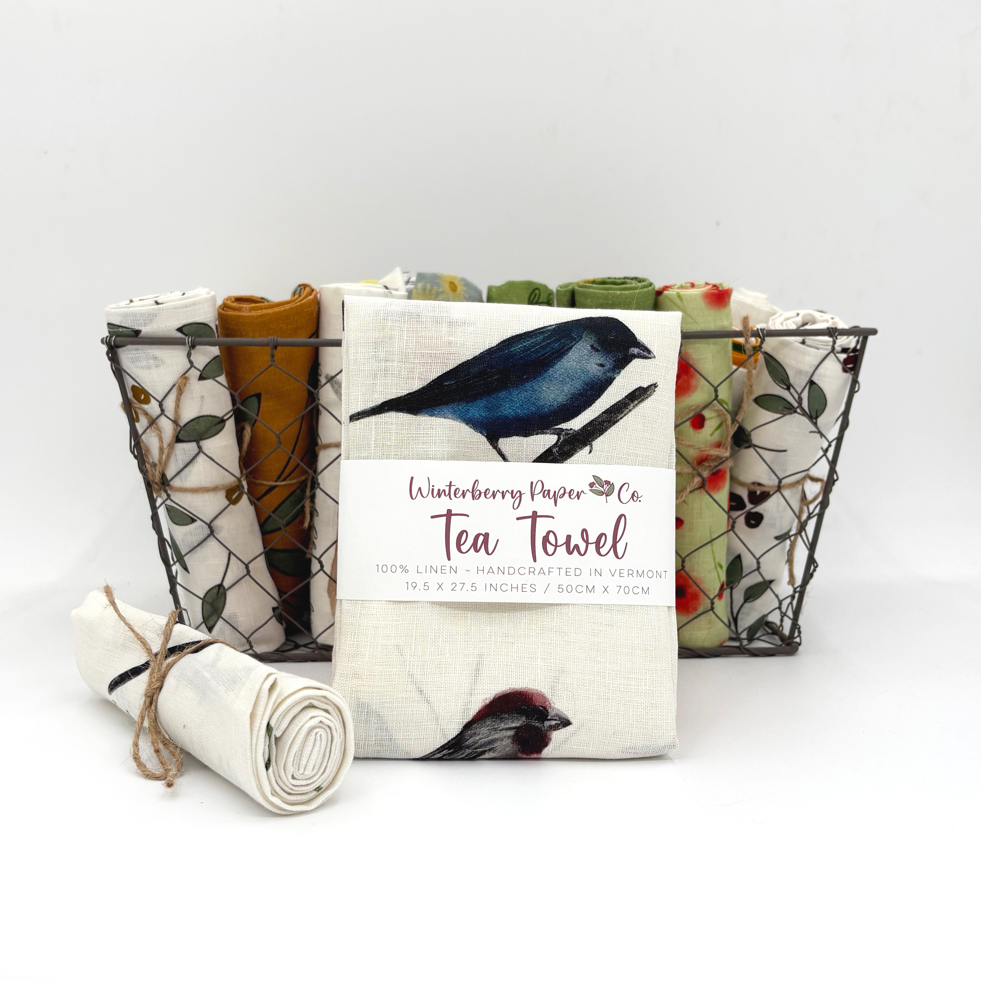 100% Linen Tea Towel ~ Bird Lovers (Watercolor)
