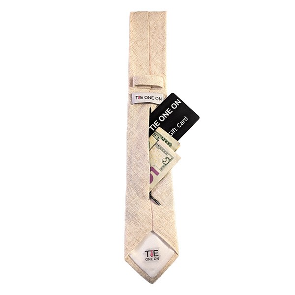 Cream Textured Solid Hidden Pocket Tie