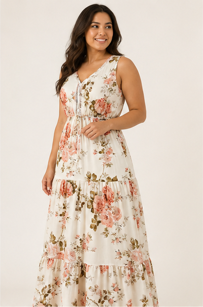 Sleeveless Deep V-Neck Loose Plain Long Maxi Casual Dress