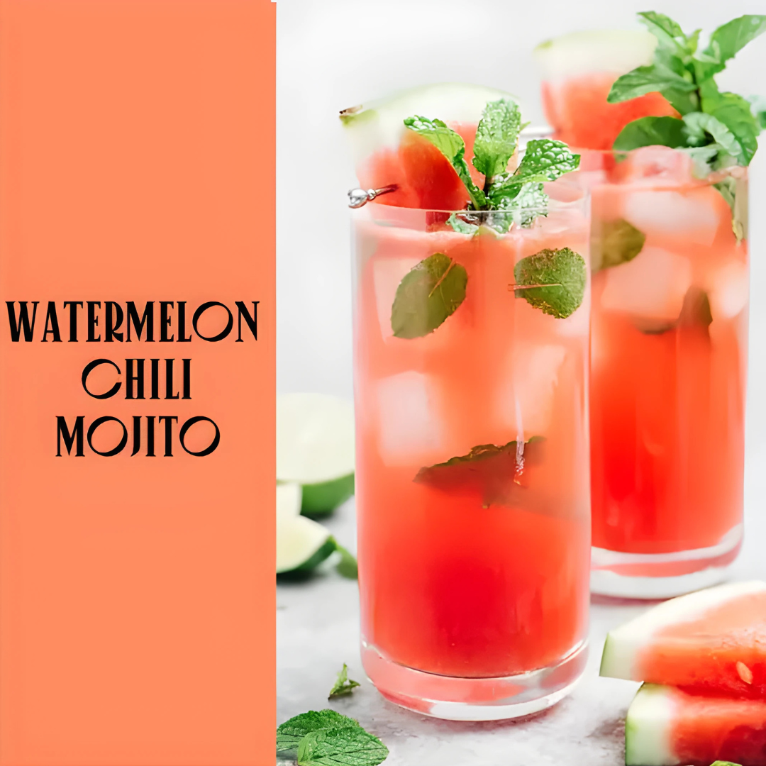 A visualization of the menu item "Watermelon Mojito with Chili"