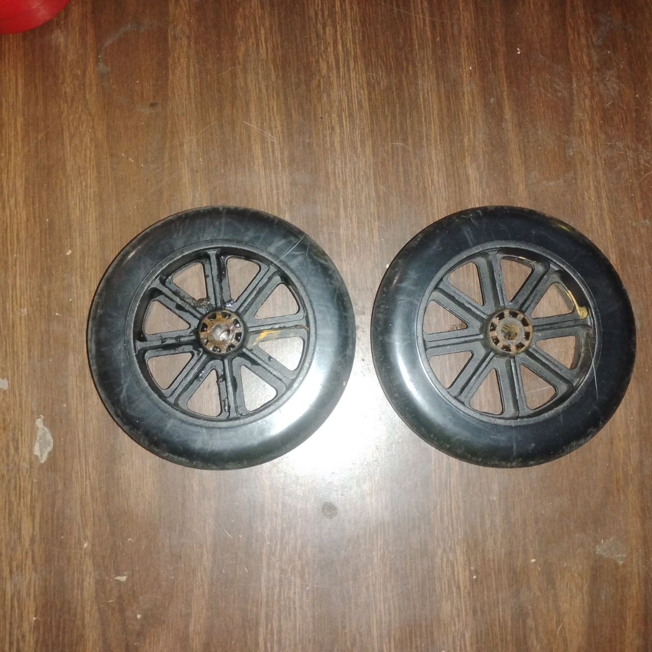 Lot of 2 Black 5" Spoke Walker Wheels Rubber DIY Project Used
