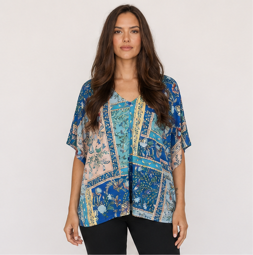 Boho Floral Border Print Blouse