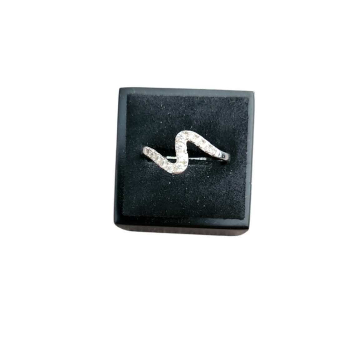 Size 9 Silver Toned S-Shaped Pavé Ring